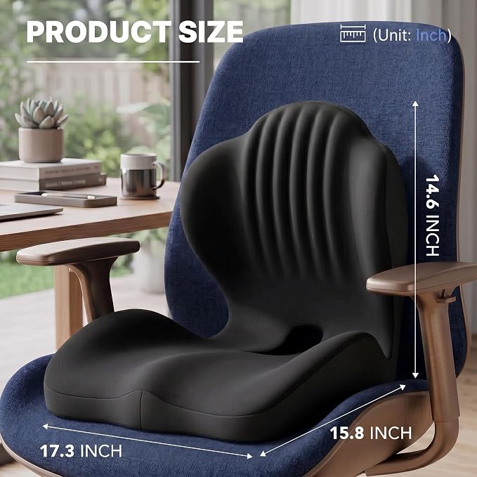 Ergonomic Seat Cushion with Lumbar Support (Black) | Office Chair Seat Cushion, Memory Foam Orthopedic Cushion with Tailbone Hollow, Sciatica & Back Pain Relief for Long Sitting - Image 7