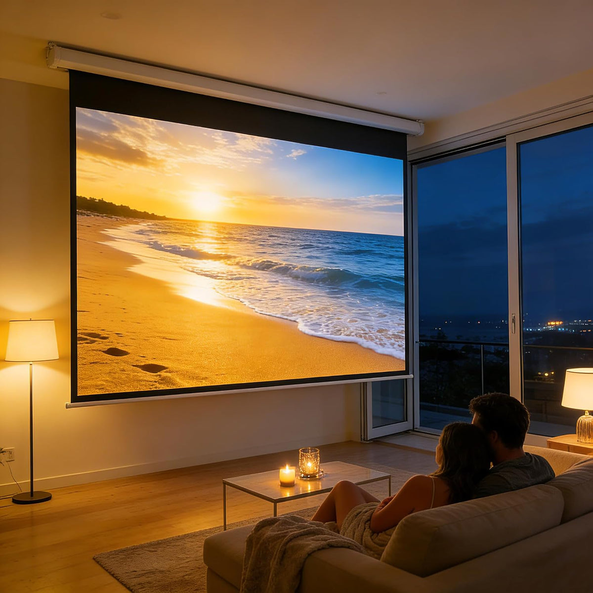 72" Projector Screen Motorized 16:9 for Home Theater Outdoor White - Image 2