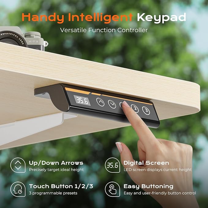 Huuger 55 x 28 Large Electric Standing Desk, Height Adjustable Desk, 27.6" Deep Desktop, Stand up Gaming Computer Office Desk with 2 Hooks, 3 Preset Heights, for Home Office, Maple, ACD134Q - Image 6