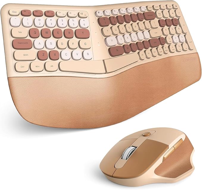 Wireless Ergonomic Keyboard and Mouse Combo with PU Wrist Rest, Carpal Tunnel Keyboard, 2.4G Colorful Split Ergo Keyboard, Comfortable Natural Typing, Compatible with PC/Laptop (Milk Tea) - Image 9