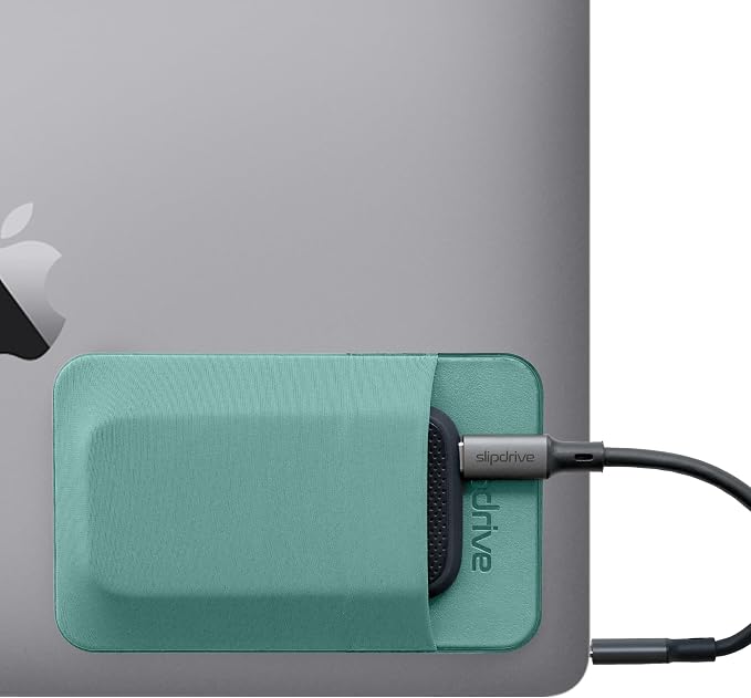 Slipdrive - Portable Hard Drive Sleeve for Laptop - SSD Solid State Drive - Reusable Adhesive - 5” x 3.2” Stick on External Hard Drive Carrying Case - Travel Pocket Pouch (Small, Aqua) by Slipdrive