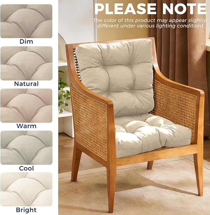 IASEAHK Outdoor Chair Cushions Set of 4, 19" x 19" x 5", Waterproof Outdoor Seat Cushions for Patio Furniture, Fade-Resistant Patio Chair Cushion, Dining Wicker Chair Pads for Porch Garden, Beige - Image 7