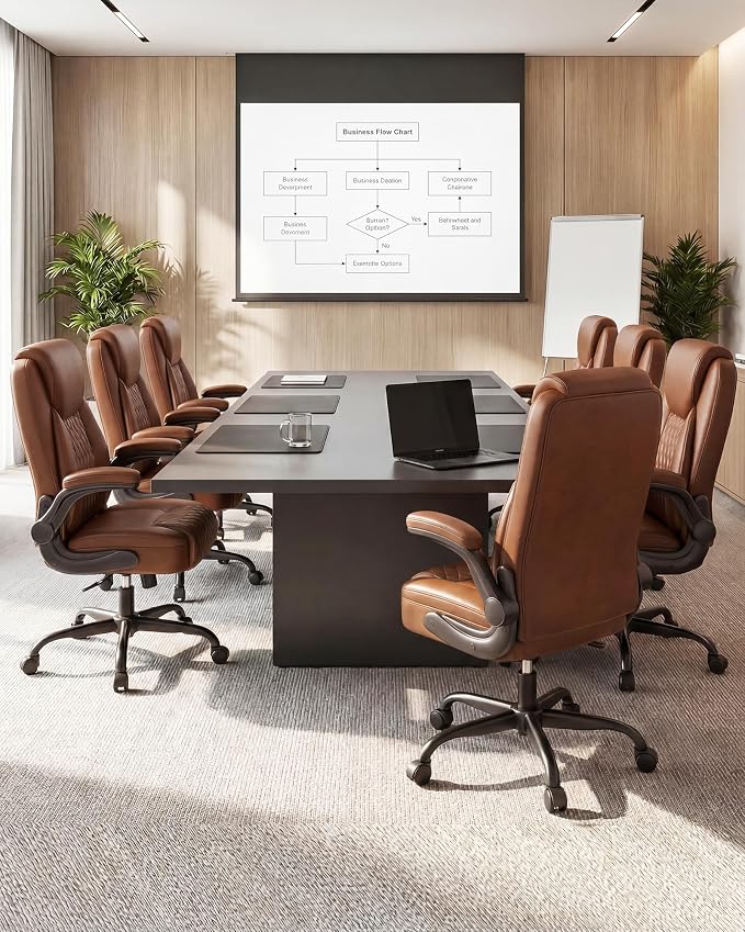 COMHOMA Mid-Back Office Chair, Ergonomic PU Desk Chair with Flip up Arms, Small Computer Gaming with Comfy Lumbar Support,Rocking Function,Sturdy Metal Base, Brown - Image 9