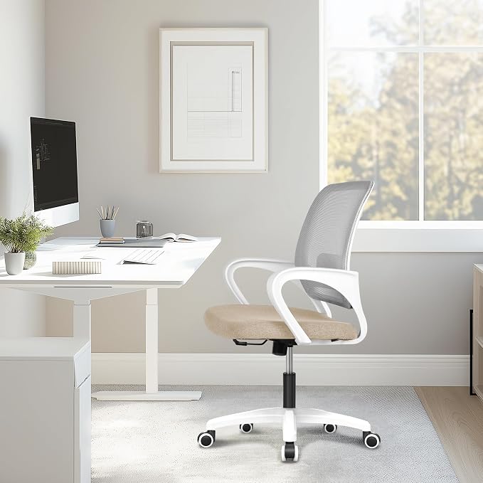 NEO CHAIR Home Office Desk Chair Ergonomic Mesh with Lumbar Support, Beige | Comfortable Mesh Support, Adjustable Height, 360° Swivel and Smooth Casters Designed for Long Hours of Work or Study - Image 7