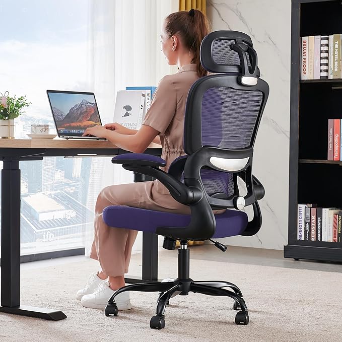 TRALT Office Chair Ergonomic Desk Chair - Gaming Chair with Lumbar Support | 330 LBS Home Office Desk Chairs with Headrest, Reading Chair with Flip-up Armrests, Comfortable Computer Chairs (1, Violet) by TRALT