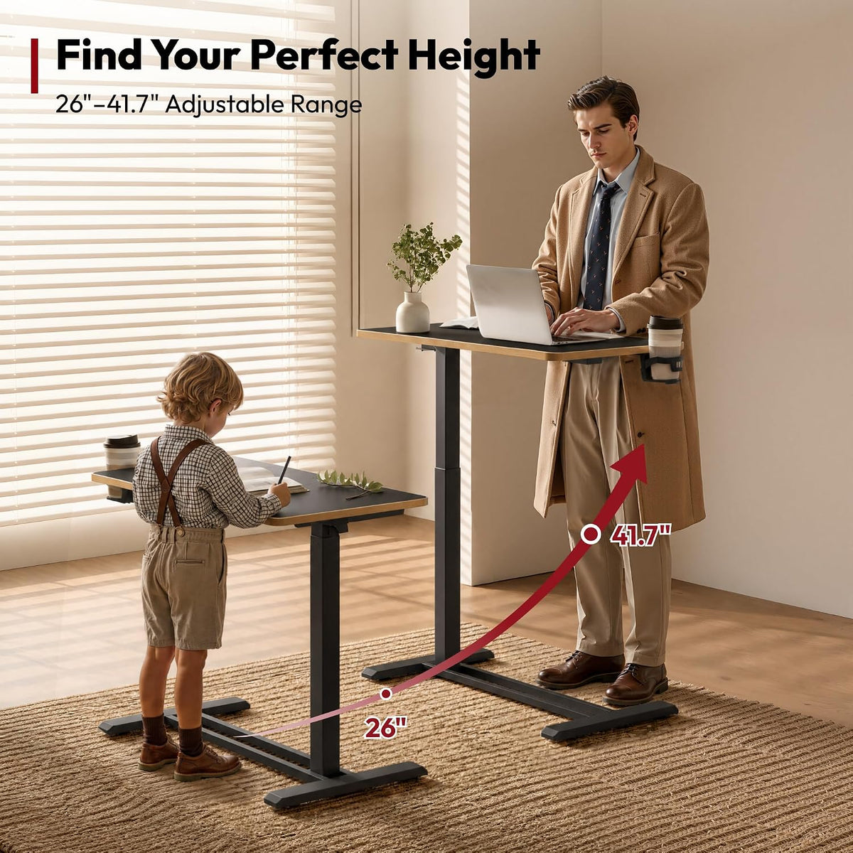 SANODESK 28''Pneumatic Adjustable Overbed Bedside Table with Hidden Casters - Image 4