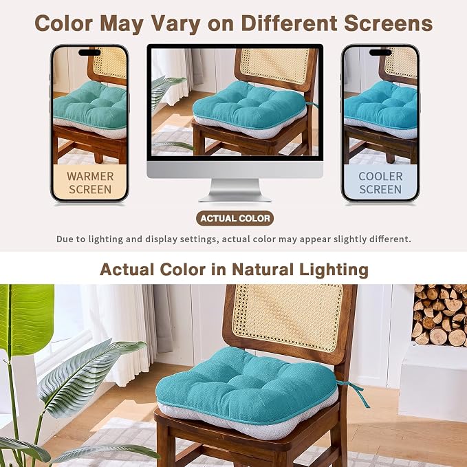 BETU Chair Cushions for Dining Chairs Set of 6,3.5" Thick Kitchen Table Chair Pads with Ties,Non Slip Backing and Covers, Seat Cushion for Dining Room,Bar,Patio Chairs,15.5"X15.5"X3.5",Teal - Image 5