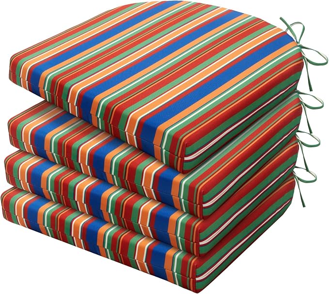 HARBOREST Outdoor Chair Cushions Set of 4, Water Resistant Patio Chair Cushions with Ties, Outdoor Seat Cushions for Patio Furniture, 17"x16"x2", Rainbow Stripes by HARBOREST
