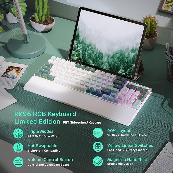RK ROYAL KLUDGE RK96 RGB Wireless Mechanical Gaming Keyboard w/Wrist Rest | 90% 96 Keys Hot Swappable Mechanical Keyboard, 3-Mode BT5.0/2.4G/USB-C, Volume Control, Software Support & Massive Battery - Image 2