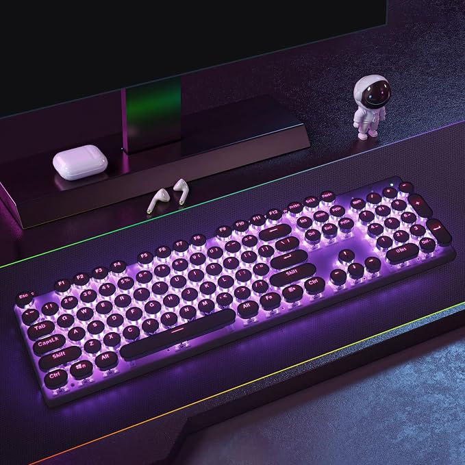 Redragon K710 Wireless Typewriter Mechanical Gaming Keyboard, Pink | Bluetooth/2.4Ghz/Wired, RGB Led Backlit, Blue Switch - Clicky, Rechargeable 4000mAh, Solid Metal Panel, Round Keycaps - Image 8