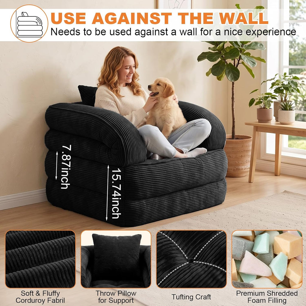 Folding Sofa Bed, Convertible Sleeper Chair, Corduroy Boneless Couch - Image 3