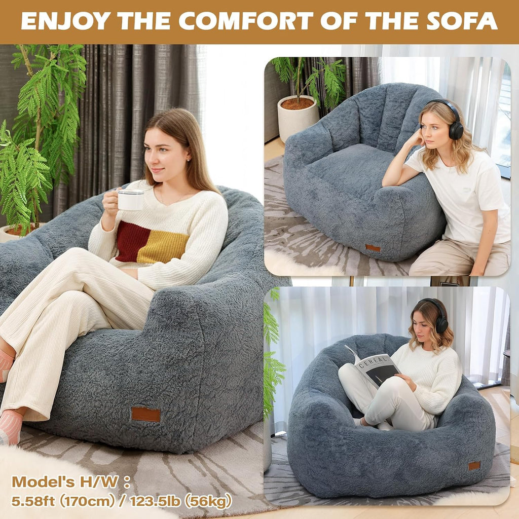 Giant Bean Bag Chair for Adults, Teens and Kids, Cozy Fluffy Corduroy Beanbag Chair with Filler, Large Floor Lounge Sofa for Living Room, Bedroom, Dorm, Gaming and Reading(XL-Navy) - Image 6