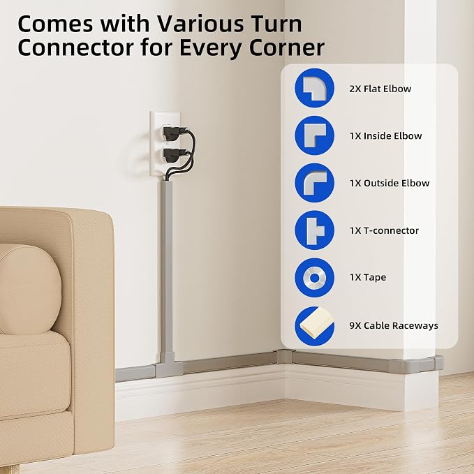 Delamu 142in Grey Cord Hider Cable Hider, Cord Covers for 2-3 Wires on Wall, Premium Wire Hiders Wire Covers for Cords on Wall, Easier Setup TV Cable Cover Management Kit, W0.94 H0.47in, Grey - Image 3
