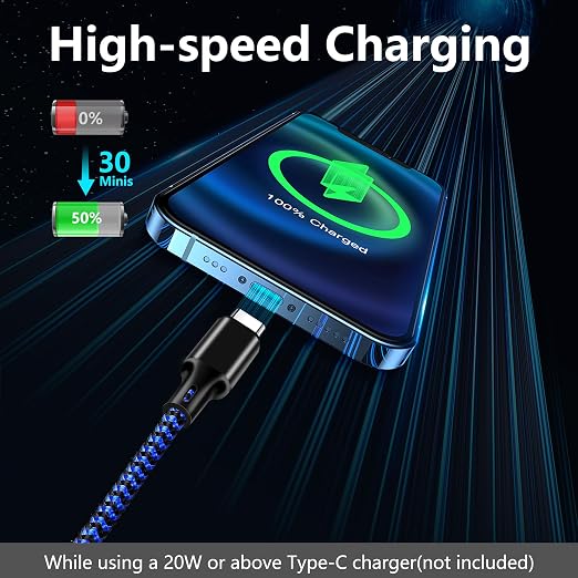 USB A to USB C Cable, 5 Pack Type C Fast Charger Cord (BlackBlue) | 3/3/6/6/10ft Nylon Braided Data Transfer Wire for iPhone 17/16/15 Plus/Pro Max iPad Air Ps5 Controller Samsung Galaxy - Image 2