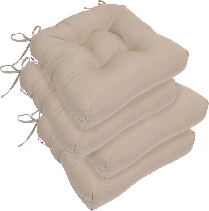 RACE LEAF 4 Pack 17x17 Inch Patio Chair Cushions, Thickened Seat Cushions Waterproof Stain Resistant with Non-Slip Ties (Khaki) by RACELEAF