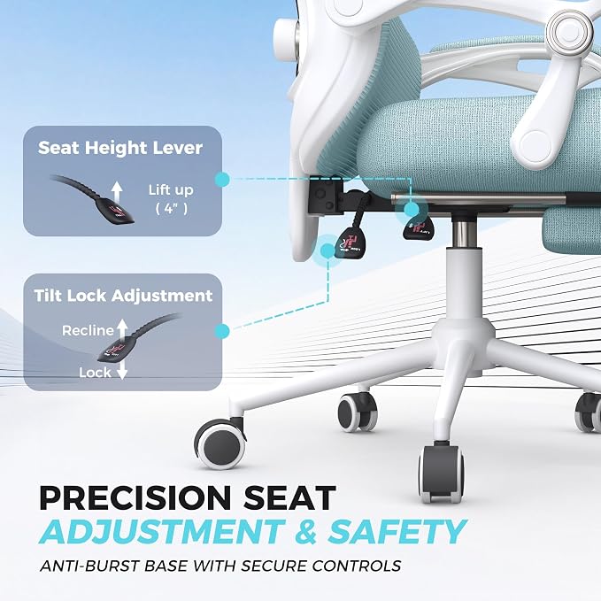 CYKOV Ergonomic Office Chair, Reclining, Footrest, Adjustable Lumbar, 350LB | 4-Way Headrest (4.72" + 60°), 2-Way Lumbar (2" + 1.18"), 90-135° Recline, Breathable Mesh, Gaming & Office, 5-Year Warranty - Image 6