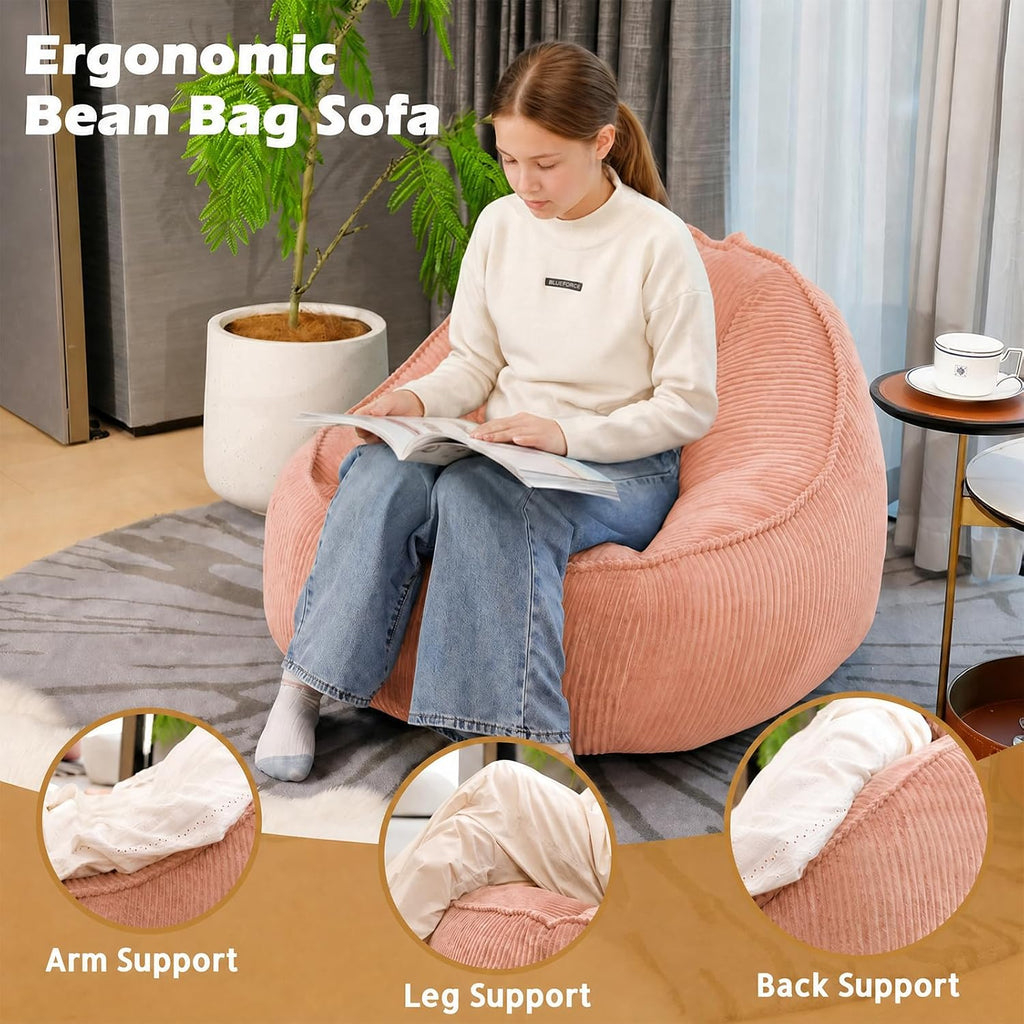 Bean Bag Chair, Cozy Fluffy Beanbag Chairs with Filler for Teens and Kids, Floor Lazy Sofa for Living Room Gaming & Reading (S-Peachpink) - Image 3