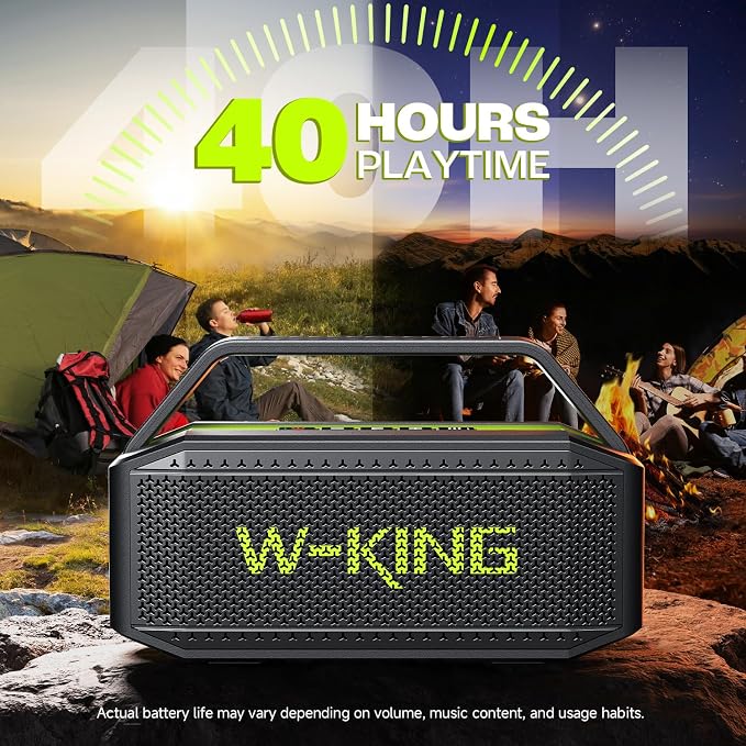 W-KING Bluetooth Speaker 100W Max IPX6 Waterproof Outdoor Portable Loud | 108dB Large Rugged Floating Wireless Boombox Beach Pool Camping Essentials, 60W Deep Bass Radiator EQ, 40H, 2 Pairing, TF AUX - Image 8