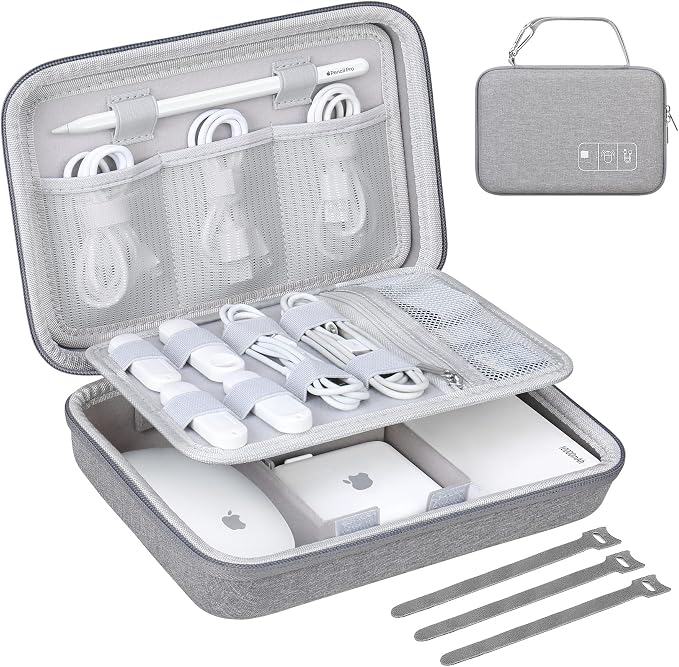 Lacdo Hard Travel Electronic Organizer Case for MacBook Power Adapter Charger, Cables, Cords, Apple Pencil, Mouse, Power Bank, USB Flash Disk, SD Cards EVA Protective Portable Accessories Bag, Gray by Lacdo