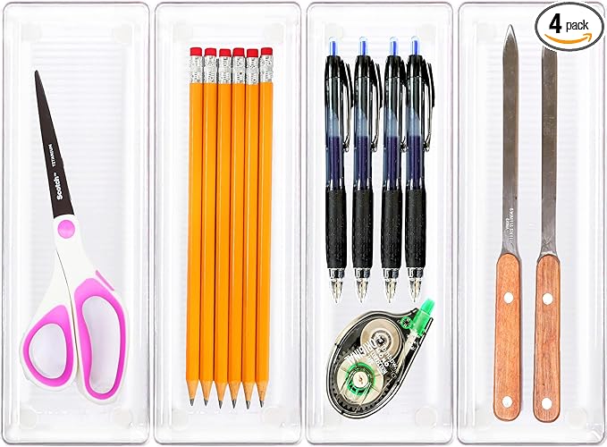 Simple Houseware Clear Drawer Organizer for Office Bin Desk Storage, 3.25"x 9.5", 4 Packs by SimpleHouseware