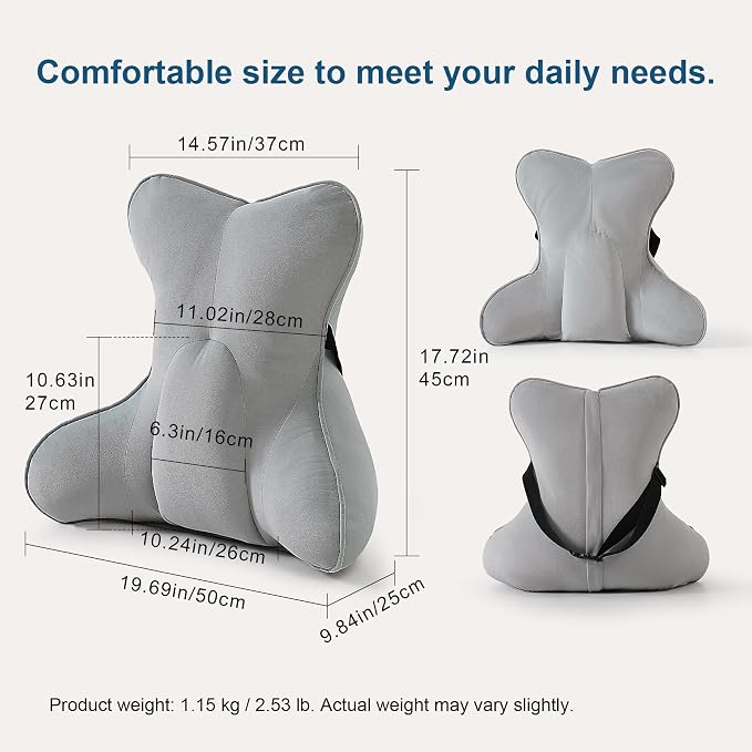 Lumbar Back Pillow (Pat. Pend), Supportive Back Cushion for Bed, Couch & Recliner, Ergonomic Lumbar Pillow with Customizable Firmness for Lower Back Pain Relief, Zinc Gray - Image 2