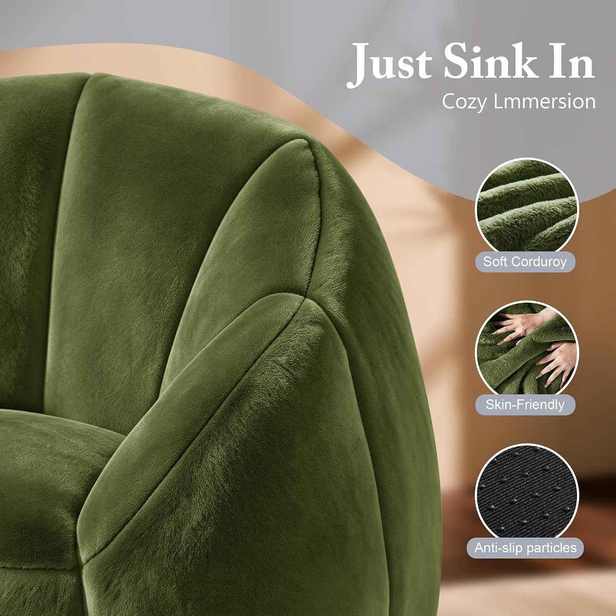 Gericco Giant Bean Bag Chair for Adults, Oversized Shell Shape Bean Bag - Image 7