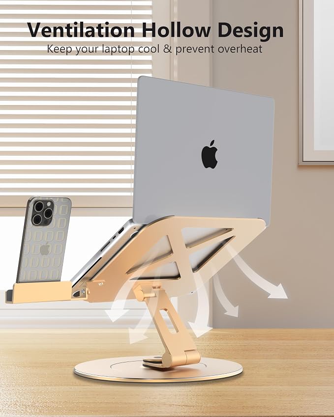 LOXP Ultra-Stable Aluminumy Laptop Stand for Desk | 300% Large Base Stability, Anti-Loosening, Laptop Stand Suitable for 10"-17.3" Laptops, Champagne Golden - Image 3