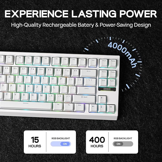 EPOMAKER G84 80% RGB Gaming Mechanical Keyboard with Shine Through Keycaps | 2.4GHz/ Type-C/BT Wireless Keyboard, VIA Programmable, Hot-Swap, Creamy Keyboard for Gamers/Office(White, Creamy Jade Switch) - Image 5