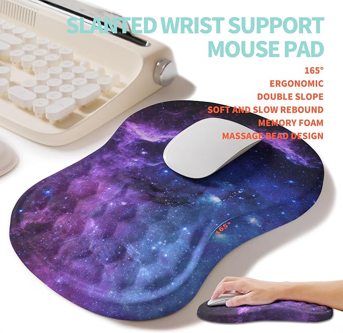 2-in-1 Ergonomic Set, Wave Rise Keyboard Wrist Rest and Massage Bulge Slope Mouse Pad Wrist Support, Cushion Memory Foam Integrated to Relieve Wrist Pain, Galaxy - Image 3