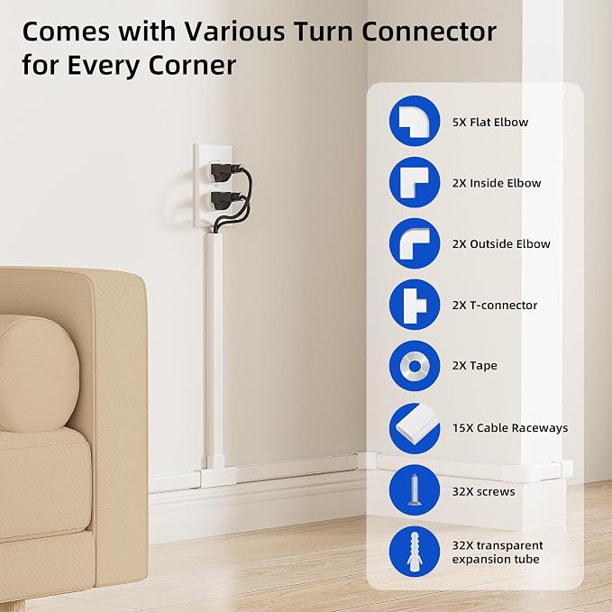 Delamu 236in Cord Hider, Cord Covers for 2-3 Wires on Wall, Premium TV Cable Hider, Paintable Wire Hiders Wire Covers for Cords on Wall, Easier Setup Cable Cover Raceway, W0.94 H0.47in, White - Image 3