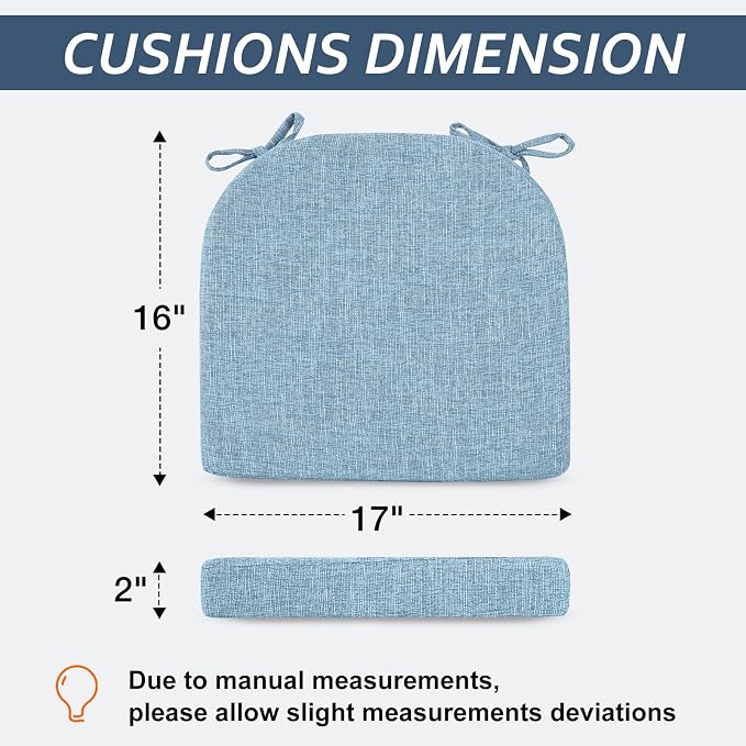 Basic Beyond Chair Cushions for Dining Chairs with Ties and Removable Cover, 2" Thick Seat Cushions for Kitchen Chairs, Set of 4, 17" x 16", Baby Blue - Image 2