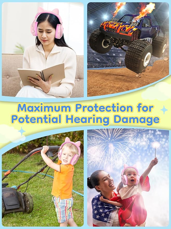 Dr.meter EM200 Noise Cancelling Headphones for Kids Cute Cat Ear Muffs | 32dB Kids Ear Protection Ear Muffs Toddler Hearing Protection Earmuffs for Fireworks, Concerts, Autism Sensory w/ Stickers - Image 8