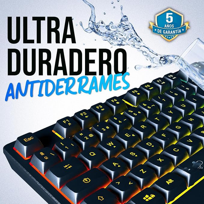KLIM Chroma Wireless Spanish (España) Keyboard, RGB Backlit Wireless Keyboard, Rechargeable Battery, Quiet, Water-Resistant, Plug & Play for PC, Mac, PS4/PS5 - Image 9