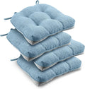 downluxe Indoor Chair Cushions for Dining Chairs, Tufted Overstuffed Textured Kitchen Chair Pads with Ties and Non-Slip Backing, 16.5" x 16.5" x 4", Light Blue, 4 Pack by Downluxe