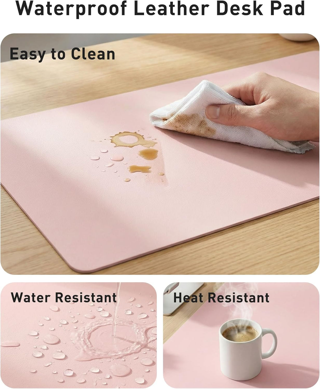 Aothia Faux Leather Desk Mat - Large Mouse Pad, Non-Slip PU Leather Blotter, Waterproof Writing Surface for Office and Home (Fairy Pink, 40" x 24") - Image 7