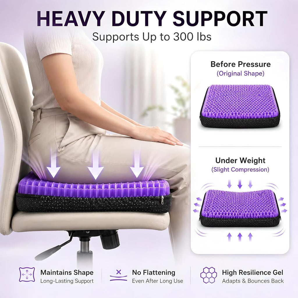 Extra Thick Large Pure Gel Seat Cushion for Long Sitting, Breathable Comfort Cushion for Back, Sciatica, Tailbone & Hip Pain Relief, Washable Portable Cushion for Office Chair, Car, Wheelchair - Image 7