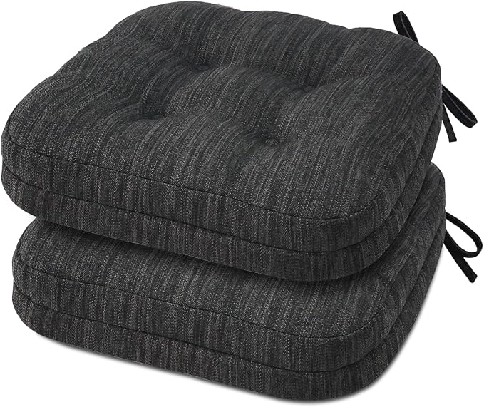 Shinnwa Dining Chair Cushions Set of 2, Dual-Layer Memory Foam Kitchen Chair Cushions, Patented Design Seat Pads with Ties, 16.5 x 16.5 x 3.5in, 2 Pack, Charcoal by Shinnwa