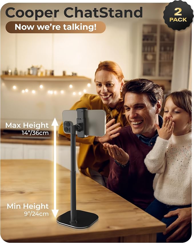 COOPER ChatStand Sturdy Cell Phone Holder, iPhone Stand for Desk, Recording | 9-13" Adjustable, Weighted Metal Base, Tabletop Tripod, for Filming, Video Calls, FaceTime; fits all iPhone, Samsung, Android - Image 2
