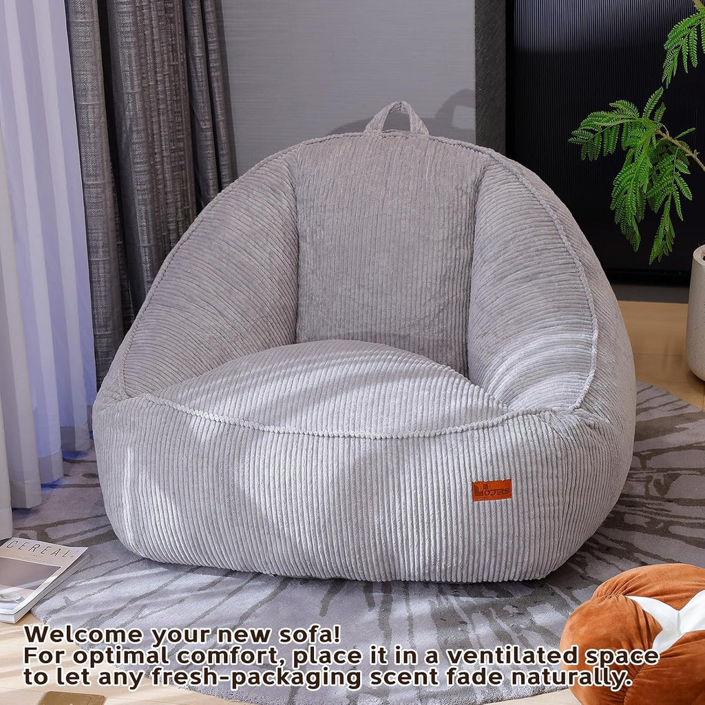 Giant Bean Bag Chair for Adults Teens and Kids, Cozy Fluffy Corduroy Beanbag Chair with Filler Large Floor Lounge Sofa for Living Room, Bedroom (L-Light Grey) - Image 9