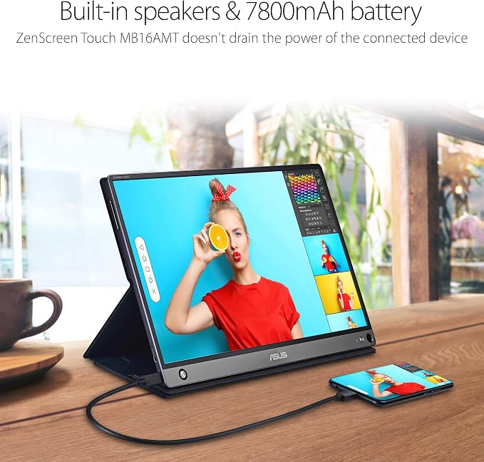 ASUS ZenScreen Touch Screen 15.6” 1080P Portable USB (MB16AMT) - Full HD (1920 x 1080), IPS, Anti-Glare, Built-in Battery, Speakers, Eye Care, USB Type-C, Micro HDMI, Smart Case, 3-Year Warranty - Image 4