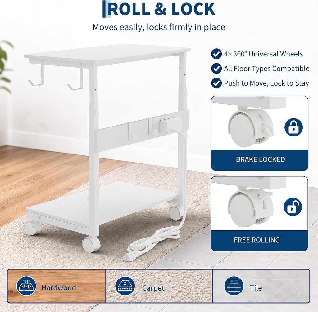 Rolling PC Tower Stand, Height Adjustable, White - Image 4