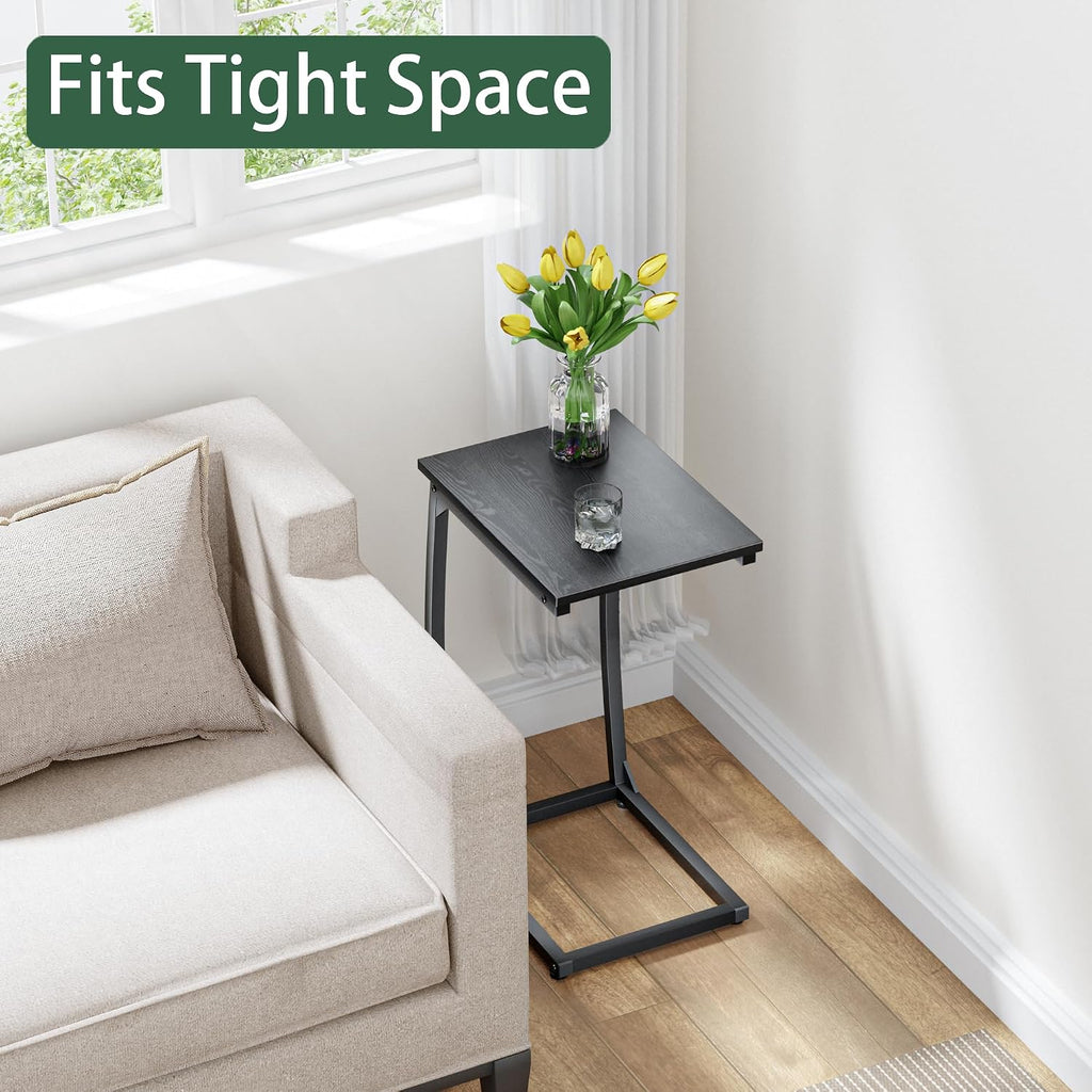 C Shaped End Table Set of 2,Side Table for Couch,Curved Support Legs, Slide Under Couch Table for Sofa, TV Tray Table for Living Room Bedroom(Black) - Image 9
