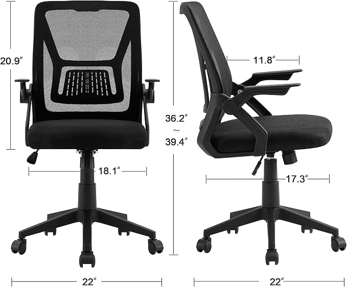 VECELO Mid-Back Swivel Ergonomic Office Chair with Adjustable Arms, Mesh Lumbar Support for Computer Task Work, Black - Image 3