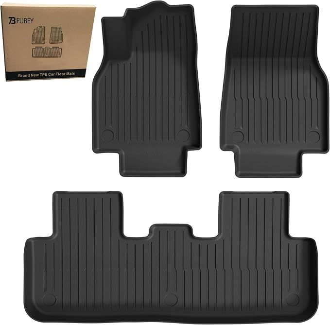 Floor Mats for 2025-2026 Tesla Model Y Juniper (Premium & Performance, Not Fit Standard), 3 PCS Tesla Model Y 5-Seat Accseeories Front & Rear Set, Precision Custom All-Weather TPE Waterproof by Unknown