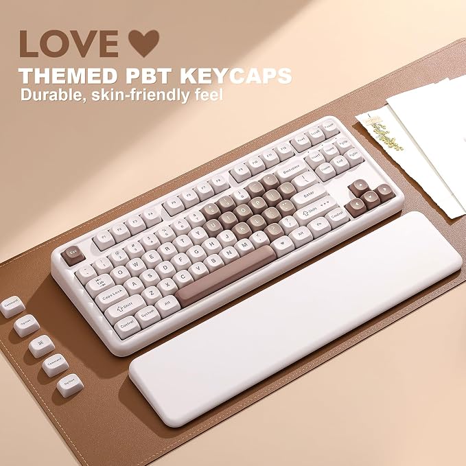 YUNZII B87 TKL Wireless Mechanical Keyboard (Brown Heart, MilkV2) | QMK/VIA, Wrist Rest, CreamyTyping, Cute MOA Keycaps, Gasket Mount, Hot Swap, RGB Backlit, NKRO, BT/2.4G/USB-C, for Win/Mac - Image 8
