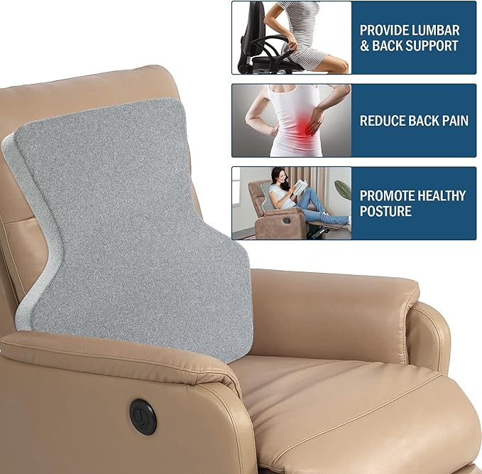 HOMBYS Ergonomic Lumbar Support Pillow for Recliner,Memory Foam Chair Back Support Cushion for Elderly,Extra Large Lumbar Support Pillow,Low Back Pain Relief Cushion,Grey - Image 5