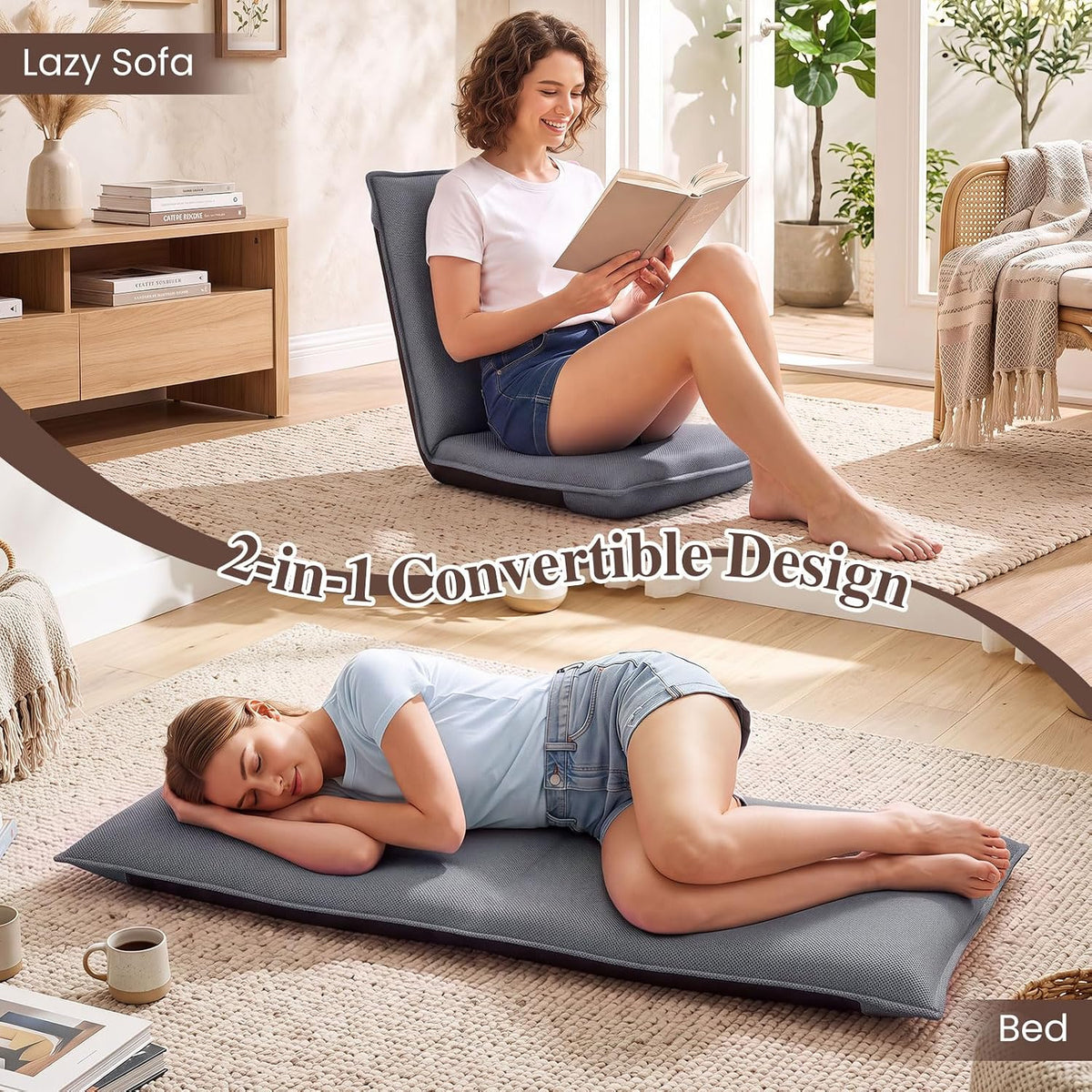 Giantex 2-Pack Floor Chair with 6 Adjustable Position, Metal Frame, Grey - Image 7