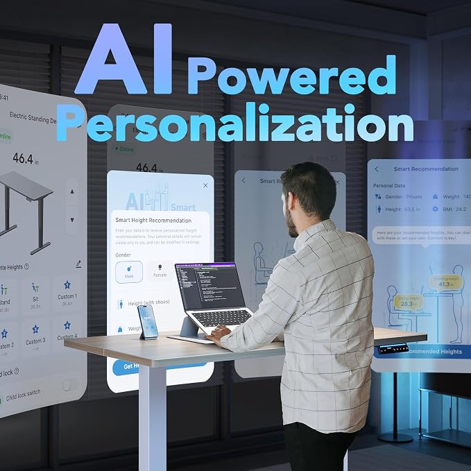 HUANUO AI-Powered Electric Standing Desk with Smart APP, Work with Alexa & Google, Adjustable Height, 6 Memory Settings, Sedentary Reminder, Ergonomic Sit-Stand Desk, 32-inch, Light Walnut | AI App & Voice Control via Alexa, Google Assistant & Siri Sho... - Image 3