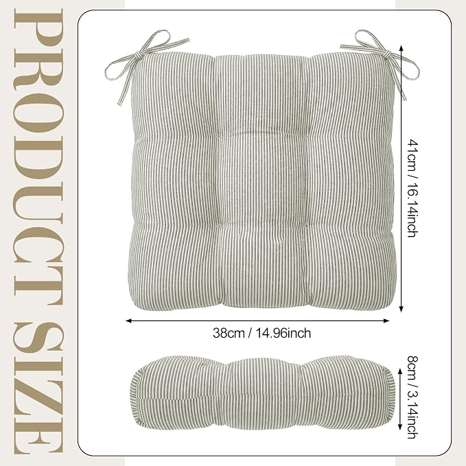Geetery Gray and White 4 Pack Ticking Stripe Chair Cushions with Ties, 16"x15" Reversible Indoor Chair Pads for Dining Chairs, Soft Kitchen Seat Cushions for Home Office Living Room - Image 3