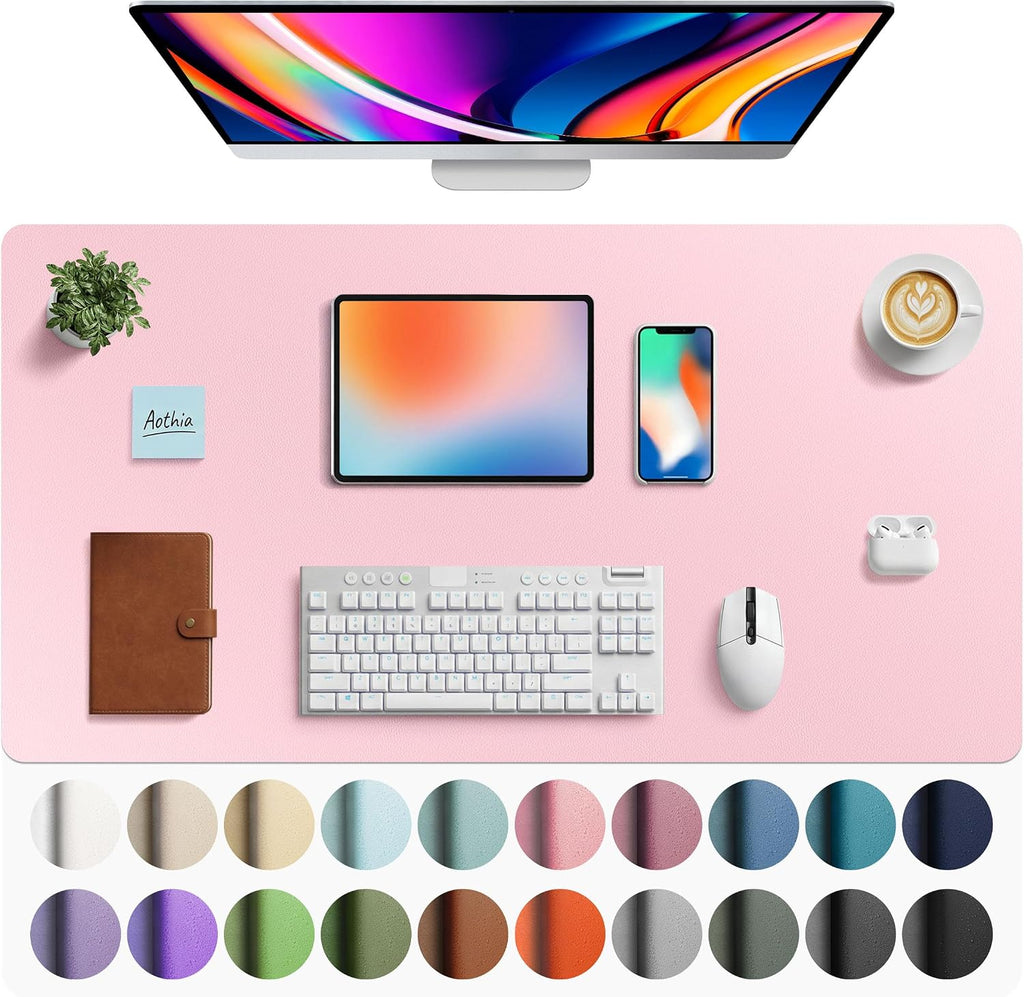 Aothia Faux Leather Desk Mat - Large Mouse Pad, Non-Slip PU Leather Blotter, Waterproof Writing Surface for Office and Home (Fairy Pink, 40" x 24") by Aothia